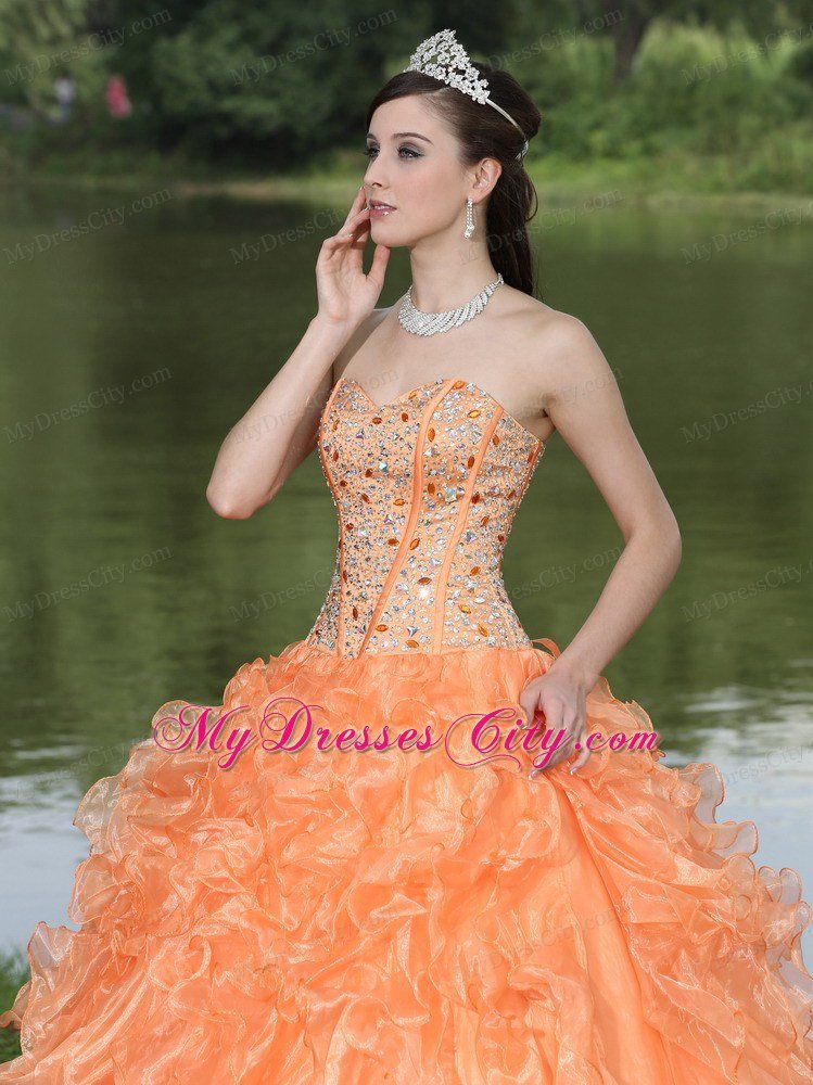 Orange Sweetheart Beaded Quinceanera Dress with Organza 2013