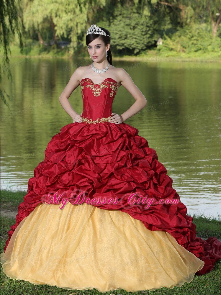 Appliques and Pick-ups Wine Red For 2013 Quinceanera Dress