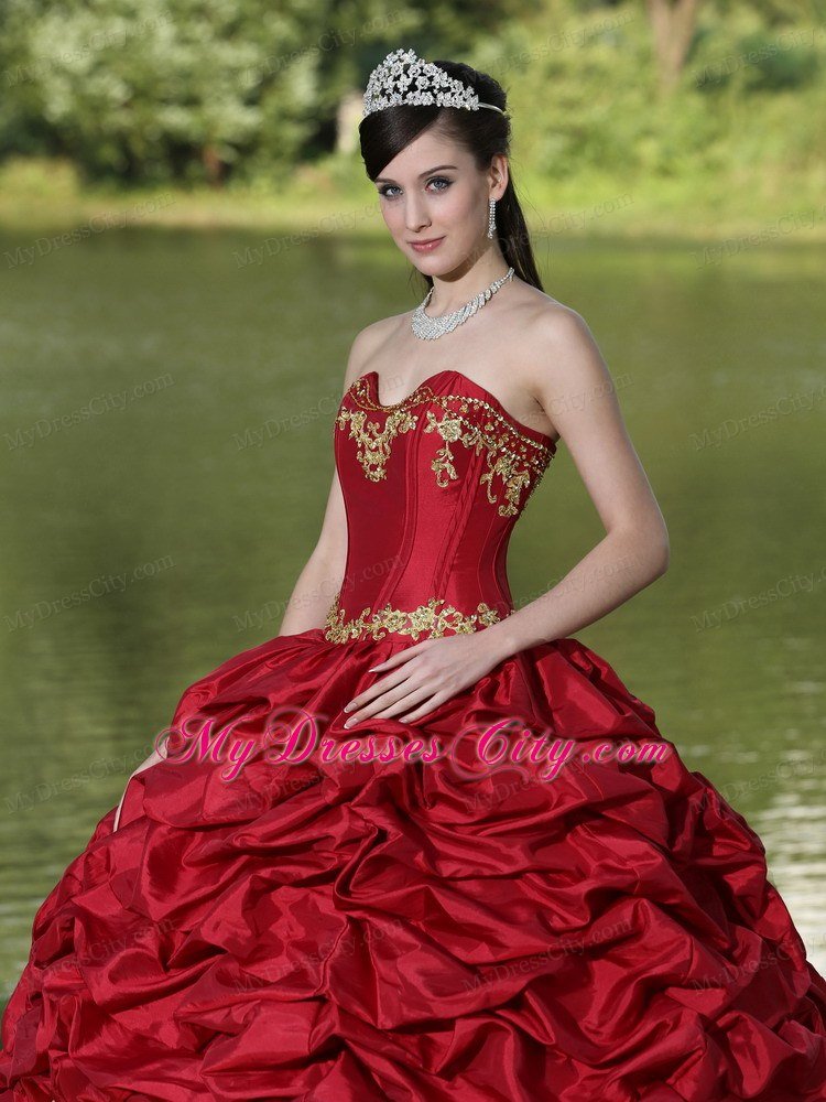 Appliques and Pick-ups Wine Red For 2013 Quinceanera Dress