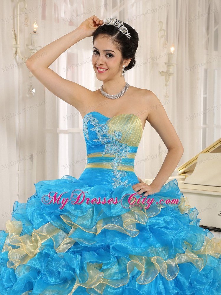 Multi-color 2013 Quinceanera Dress Ruffles With Appliques