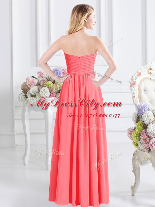 Floor Length Empire Sleeveless Watermelon Red Wedding Party Dress Zipper
