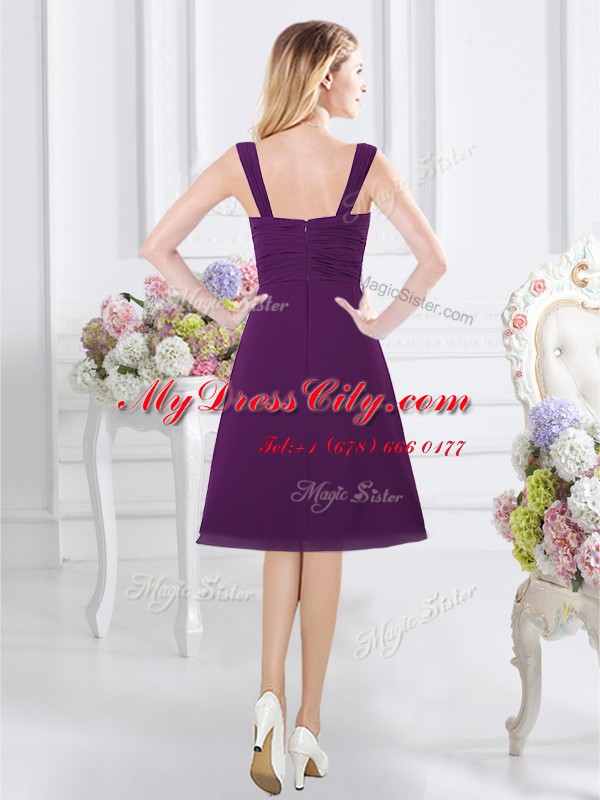 Super Purple Zipper Wedding Guest Dresses Ruching Sleeveless Knee Length