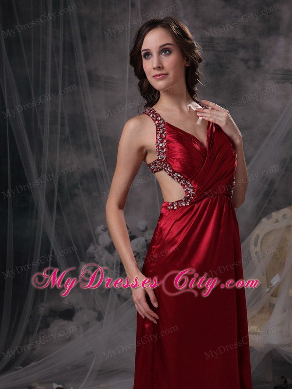 Wine Red Empire V-neck Celebrity Dress Beading and Ruch Decorate