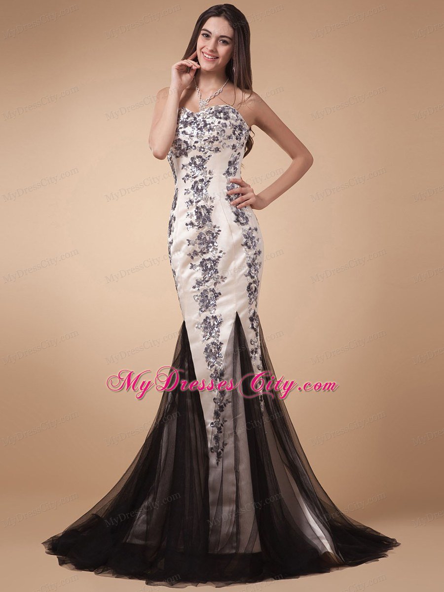 Mermaid Celebrity Dresses With Appliques Sweetheart and Brush Train