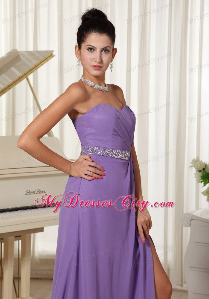 Lilac Empire High Slit With Beaded Waist Sweetheart Celebrity Dresses