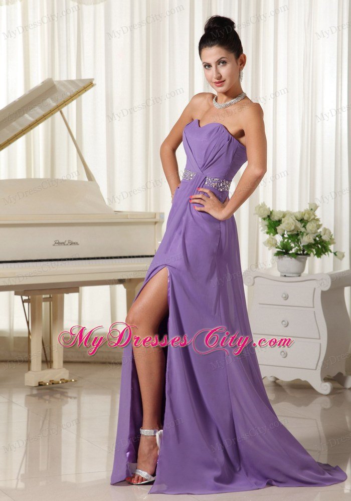 Lilac Empire High Slit With Beaded Waist Sweetheart Celebrity Dresses