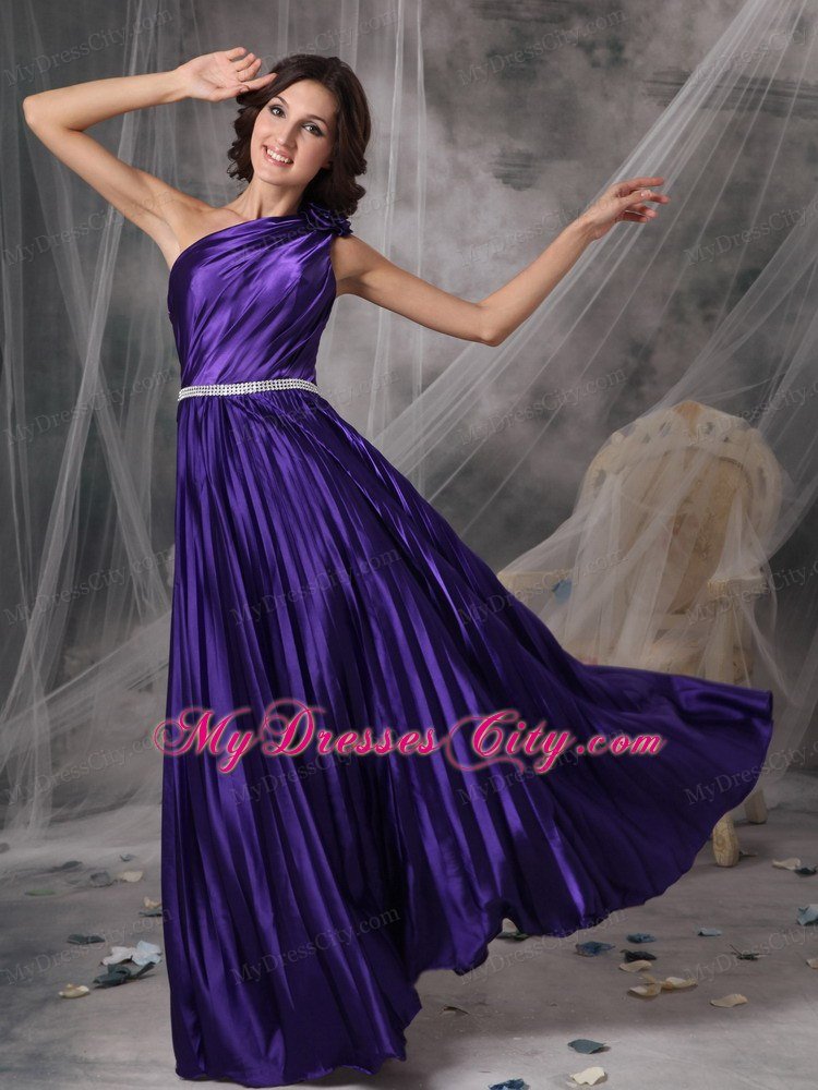 Ruching One Shoulder Purple Empire Celebrity Dress Beading Floor-length