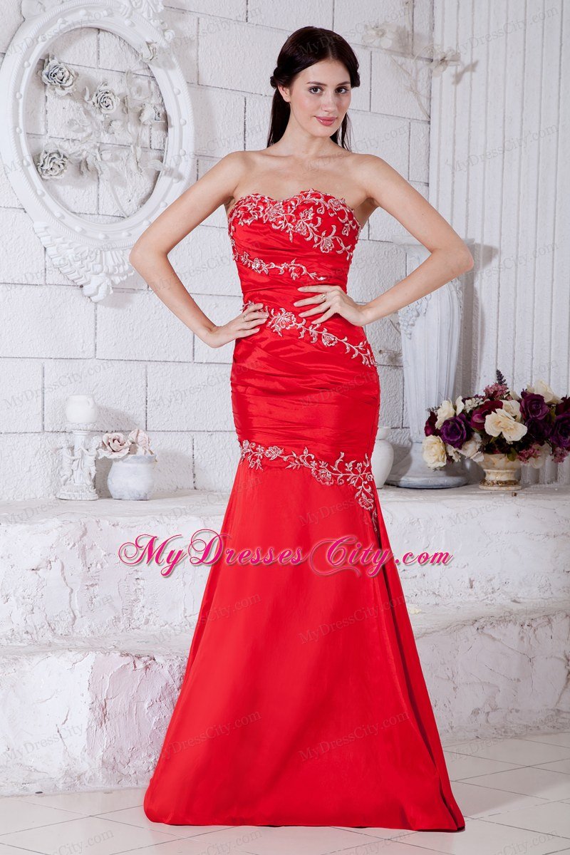 Mermaid Appliques Sweetheart Red Celebrity Dress Taffeta Floor-length