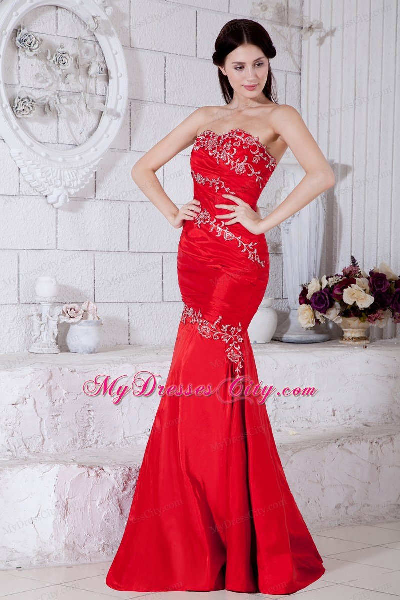 Mermaid Appliques Sweetheart Red Celebrity Dress Taffeta Floor-length