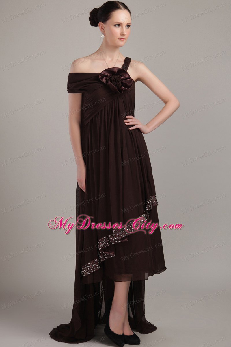 Brown Asymmetrical High-low Beaded Plus Size Prom Dress