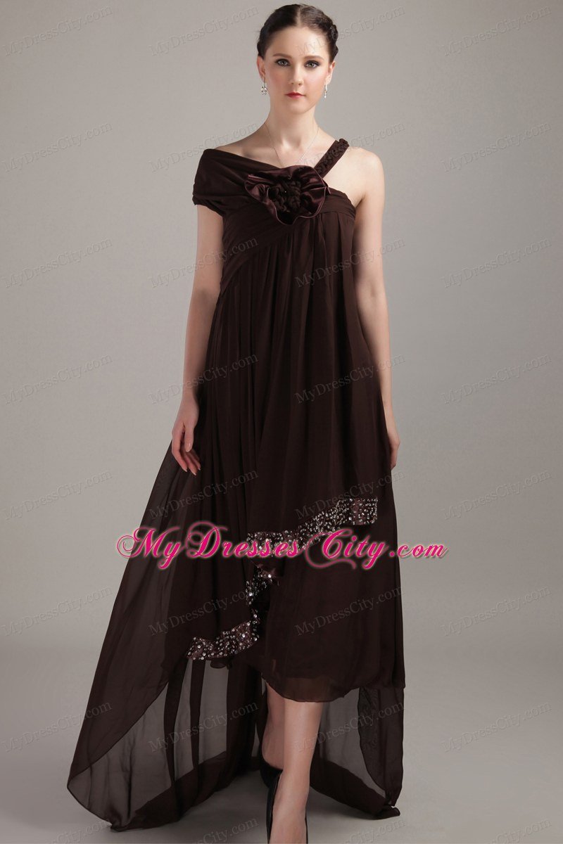Brown Asymmetrical High-low Beaded Plus Size Prom Dress