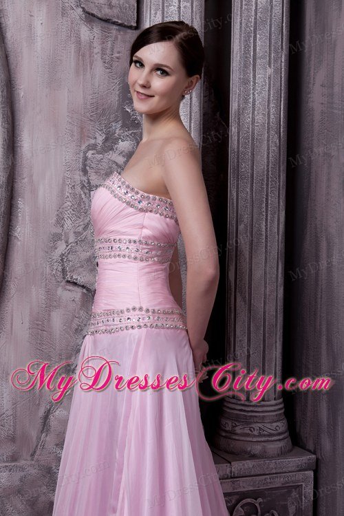 Baby Pink Celebrity Dress A-line Sweetheart Beading Sweep Train