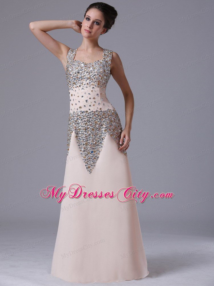 Champagne Beaded Square Straps Long Dress for Cocktail