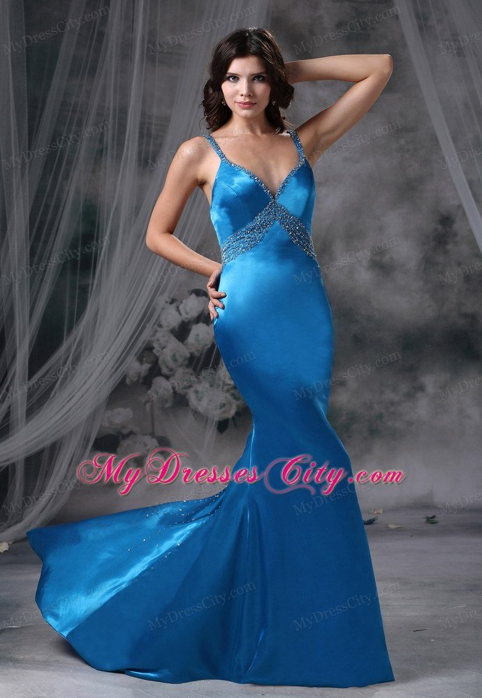 Mermaid Blue Beaded Sweetheart Straps Cocktail dress
