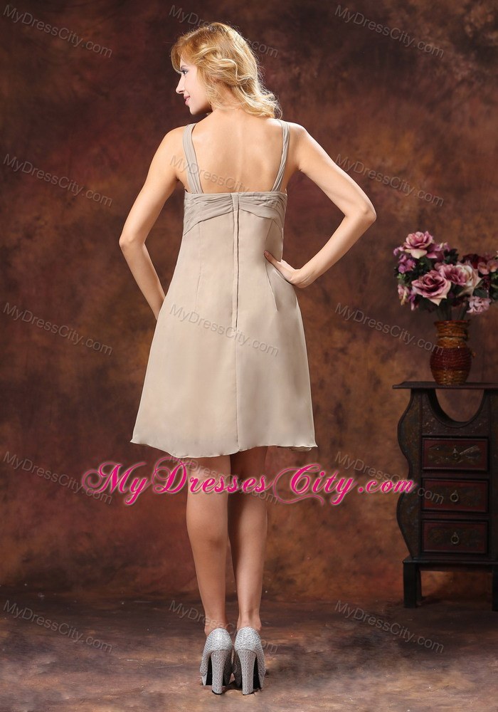 2013 Best seller Grey Chiffon Mini-length Ruched V-neck Bridesmaid Dress