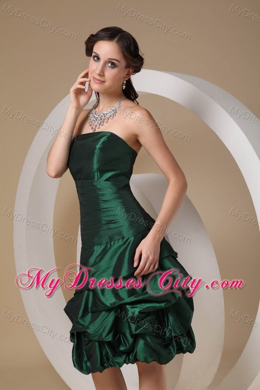 Impressive Dark Green Strapless Short Column Beading Bridesmaid Dresses