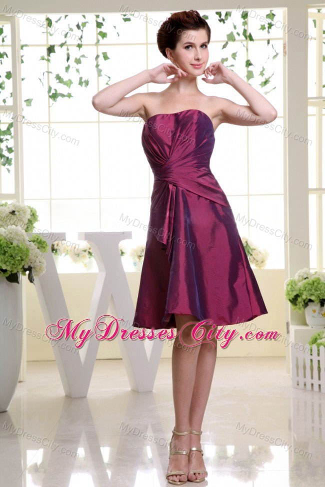 Impressive Burgundy Ruching Maid of Honor Dress Knee-length for Weddings