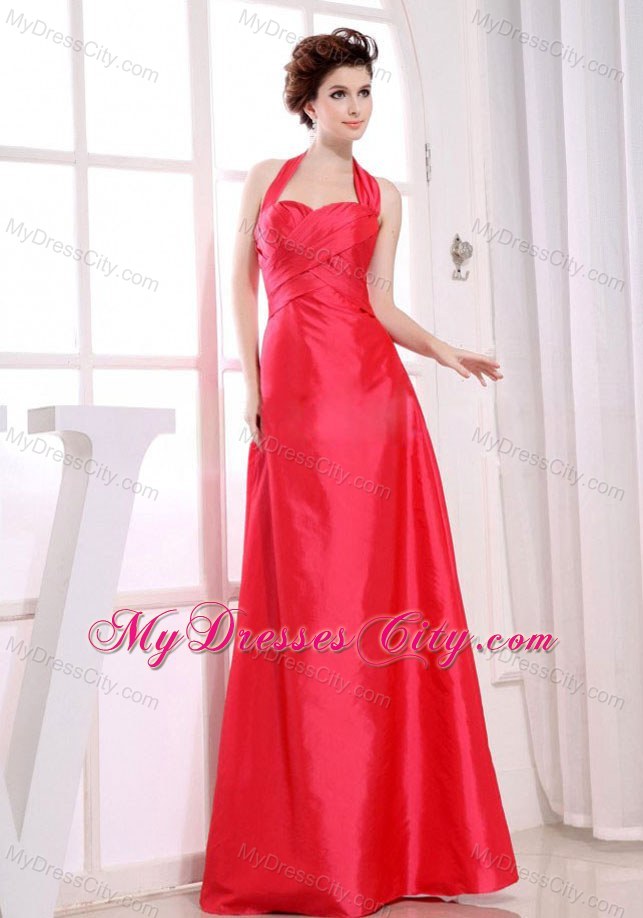 Recommended Red A-Line Floor-length Halter Top 2013 Bridesmaid Dress