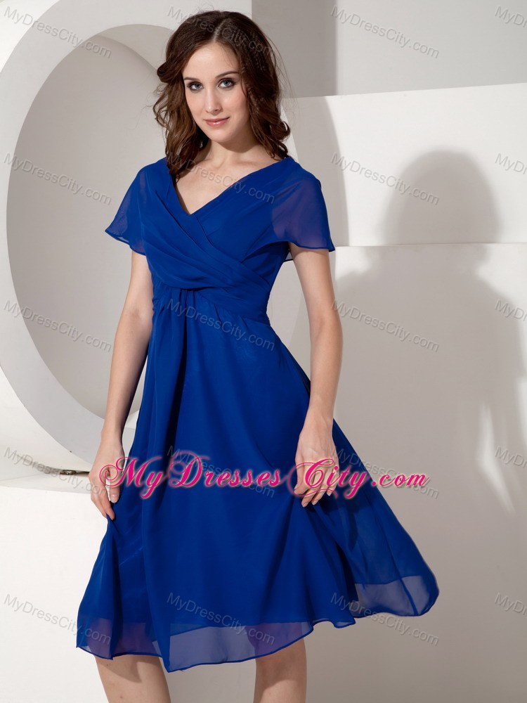 Essential Short Empire Royal Blue V-neck Chiffon Ruched Bridesmaid Dress