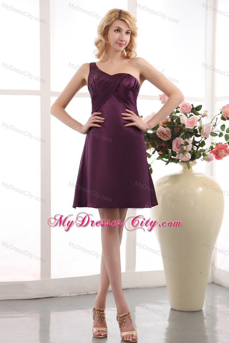 Purple Empire One Shoulder Ruching Mini-length Bridesmaid Dress Under 100