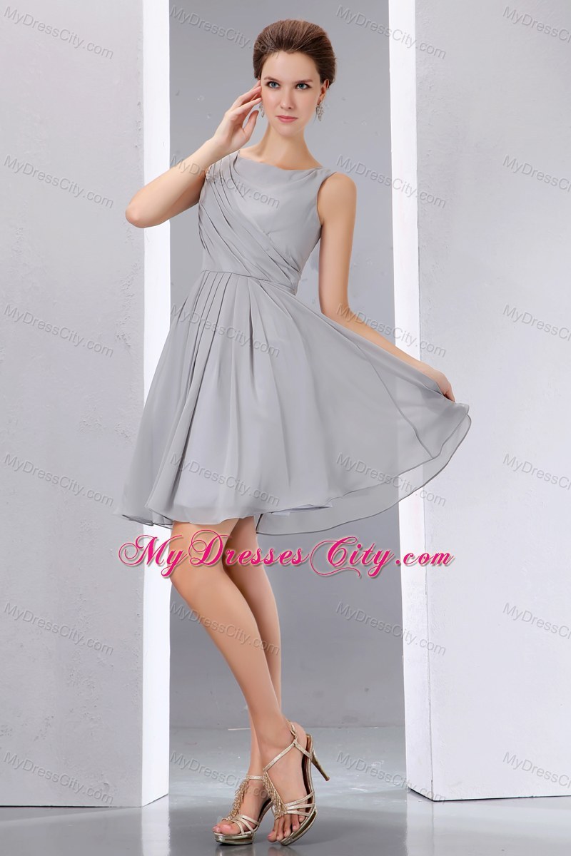 Beautiful Short Grey Ruched Chiffon Scoop A-line Junior Bridesmaid Dress