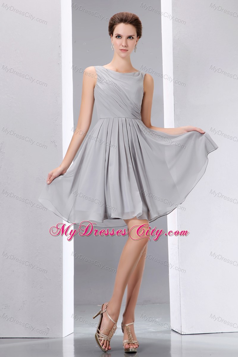 Beautiful Short Grey Ruched Chiffon Scoop Aline Junior Bridesmaid Dress