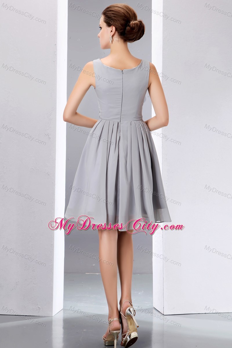 Beautiful Short Grey Ruched Chiffon Scoop A-line Junior Bridesmaid Dress