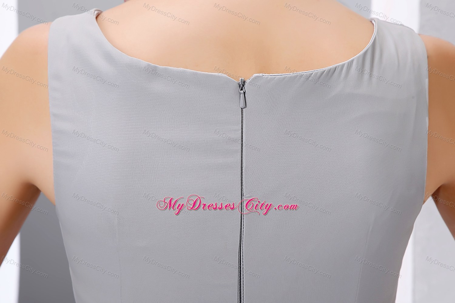 Beautiful Short Grey Ruched Chiffon Scoop A-line Junior Bridesmaid Dress