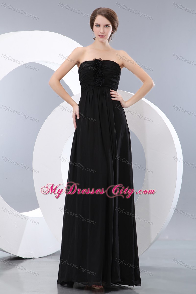 2013 Groovy Black Long Strapless Chiffon Bridesmaid Dress with Flowers