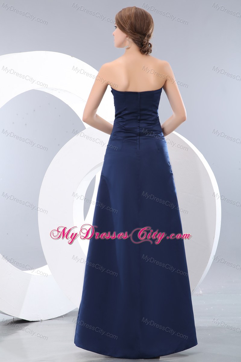 Cheap Navy Blue Strapless Ruched Slinky Bridesmaid Dress Floor-length