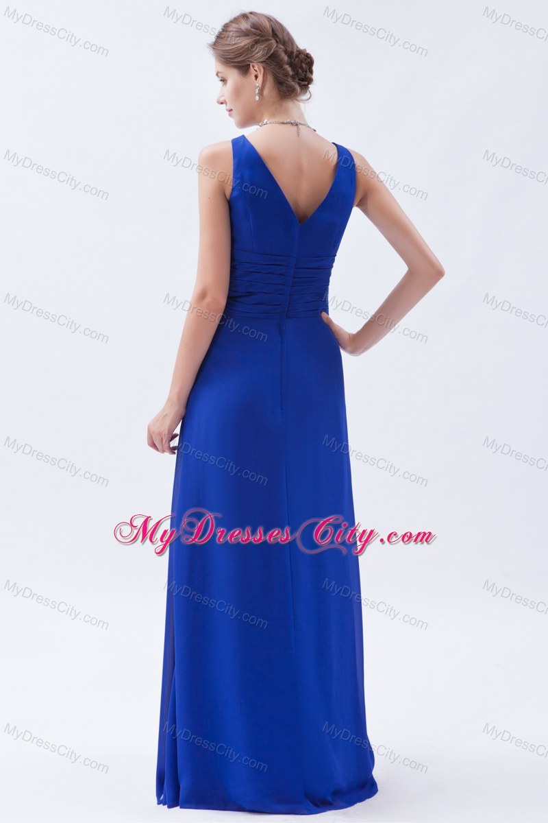 Royal Blue Column V-neck Floor-length Chiffon Bridesmaid Dress