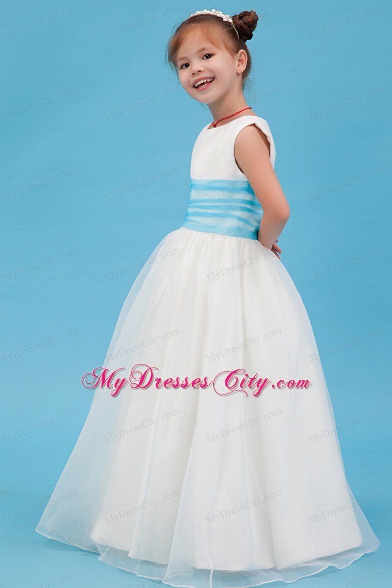 A-line Floor-length Flower Girl Dress Belt Decorate Scoop Neckline Style