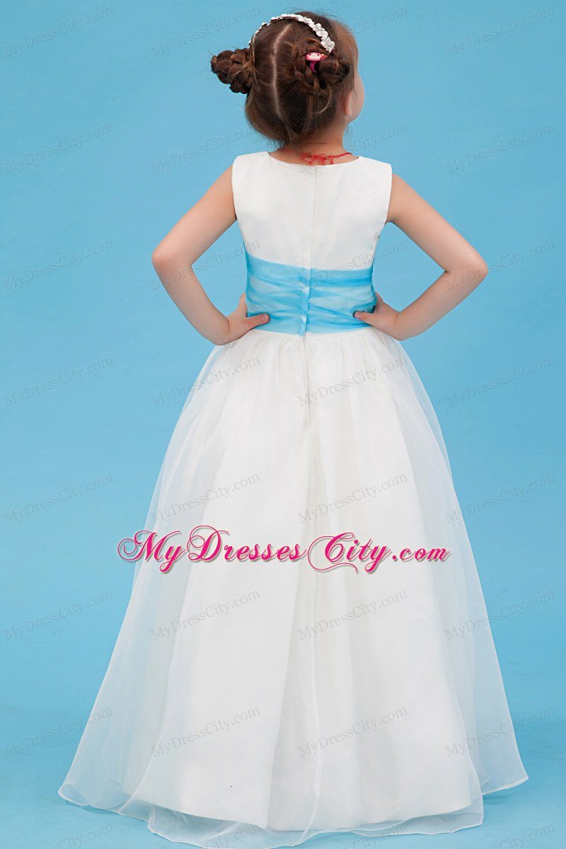 A-line Floor-length Flower Girl Dress Belt Decorate Scoop Neckline Style