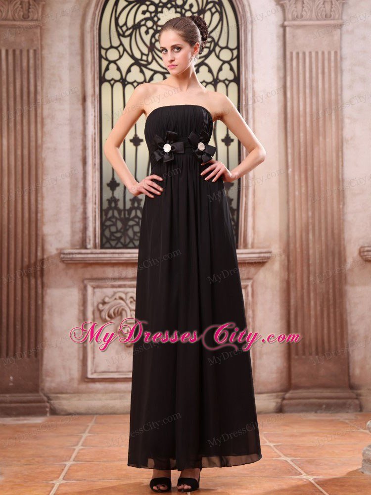 Ankle-length Black Chiffon Homecoming Dress With Hand Flowers