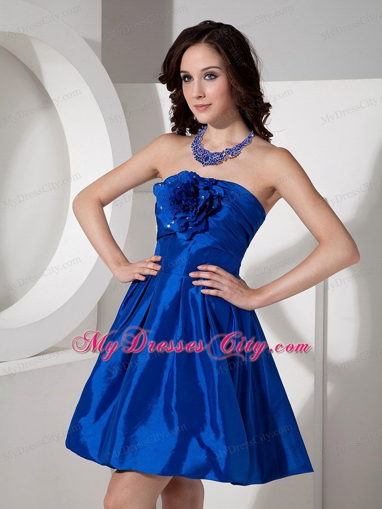 Royal Blue Taffeta Mini Strapless Homecoming Dress with Flowers