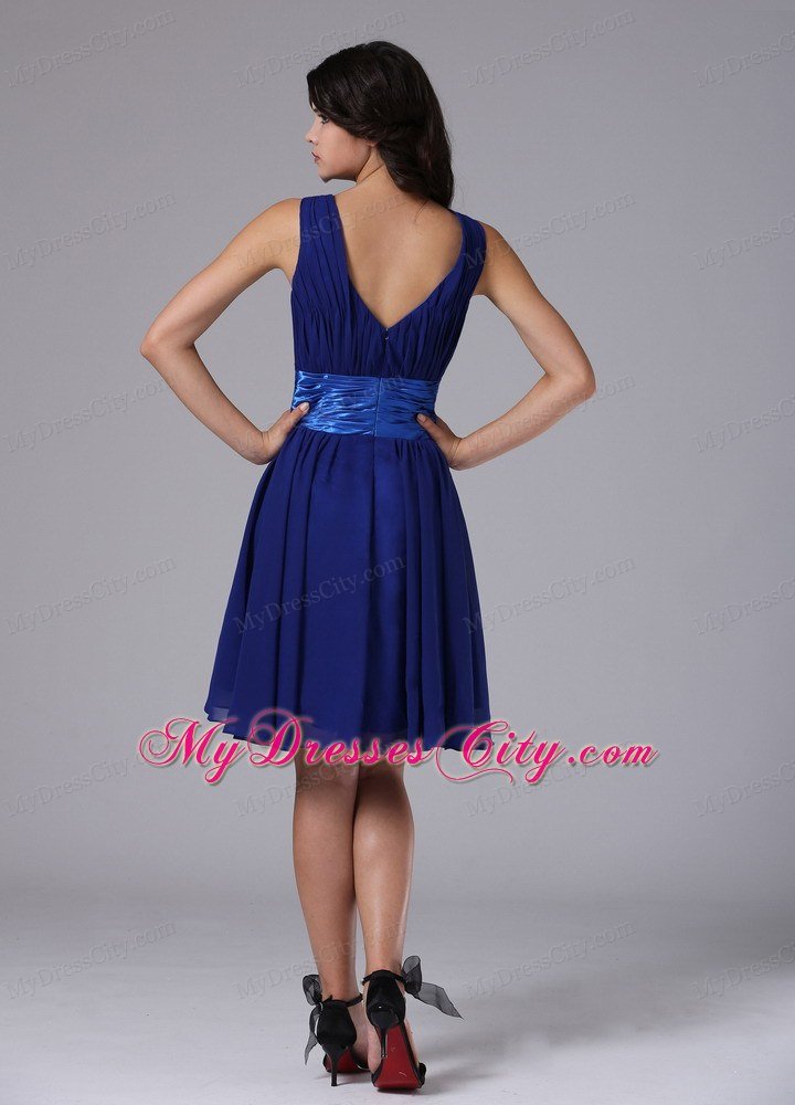 Peacock Blue Chiffon Straps Homecoming Dress With Bowknot