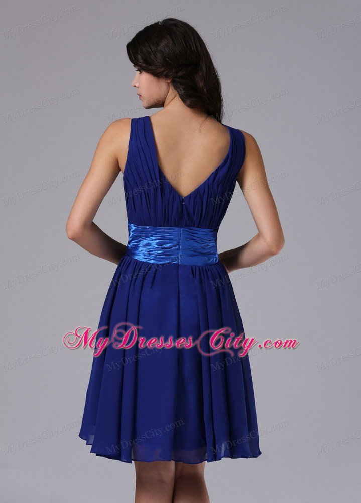 Peacock Blue Chiffon Straps Homecoming Dress With Bowknot