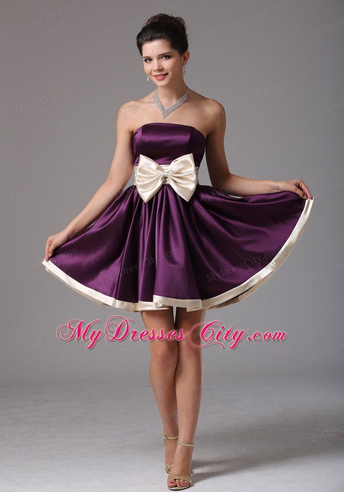 Strapless Dark Purple Mini-length Homecoming Dress With Sash