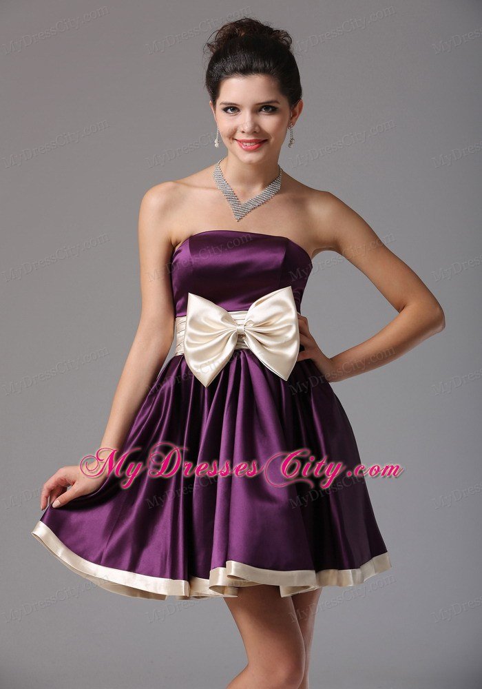 Strapless Dark Purple Mini-length Homecoming Dress With Sash