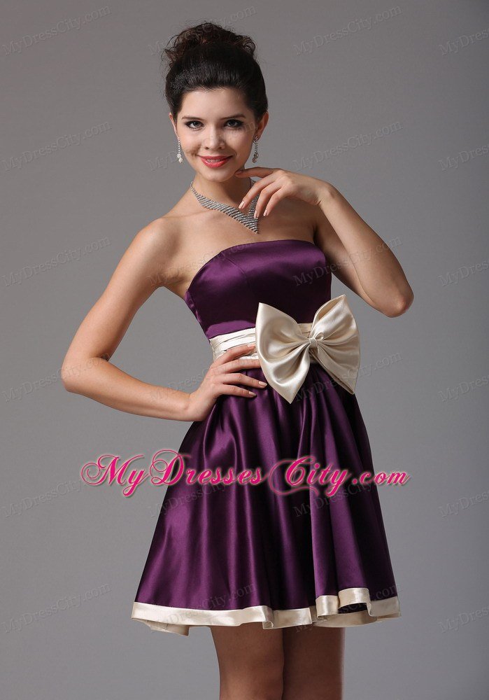 Strapless Dark Purple Mini-length Homecoming Dress With Sash