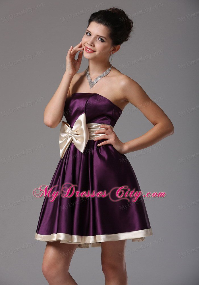 Strapless Dark Purple Mini-length Homecoming Dress With Sash