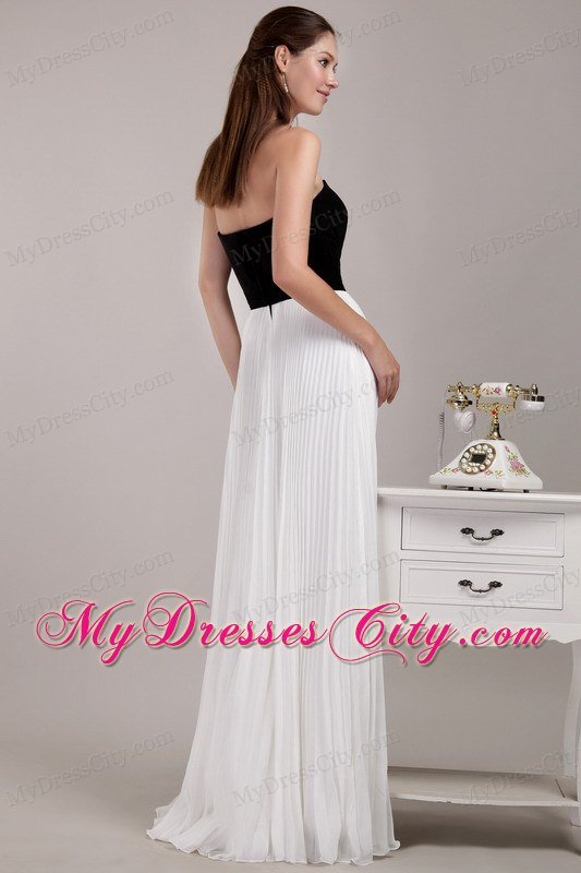 Pleating and Hand Made Flowers Bridesmaid Dress in Black and White