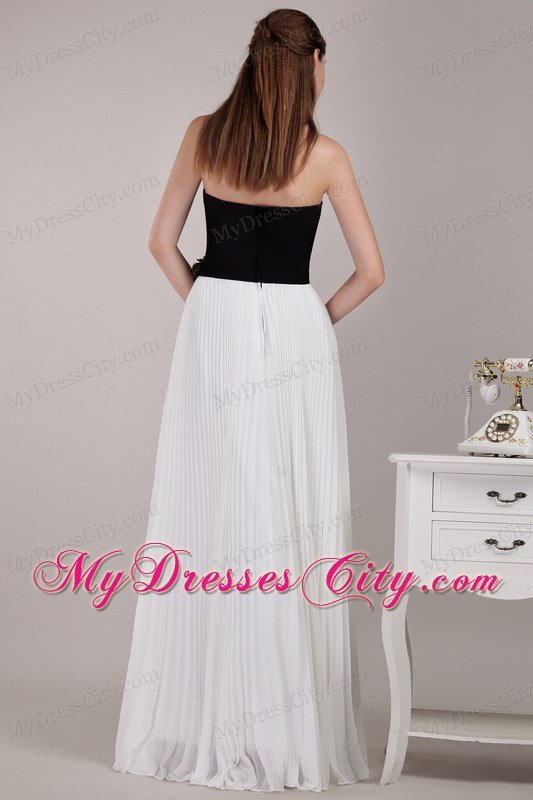 Pleating and Hand Made Flowers Bridesmaid Dress in Black and White