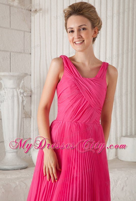 Tealength Hot Pink Straps Organza Pleated Dress