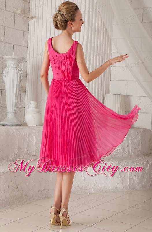 Tealength Hot Pink Straps Organza Pleated Dress