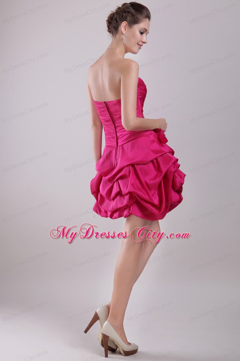 Mini Ruched Hot Pink Homecoming Dress with Pick-ups