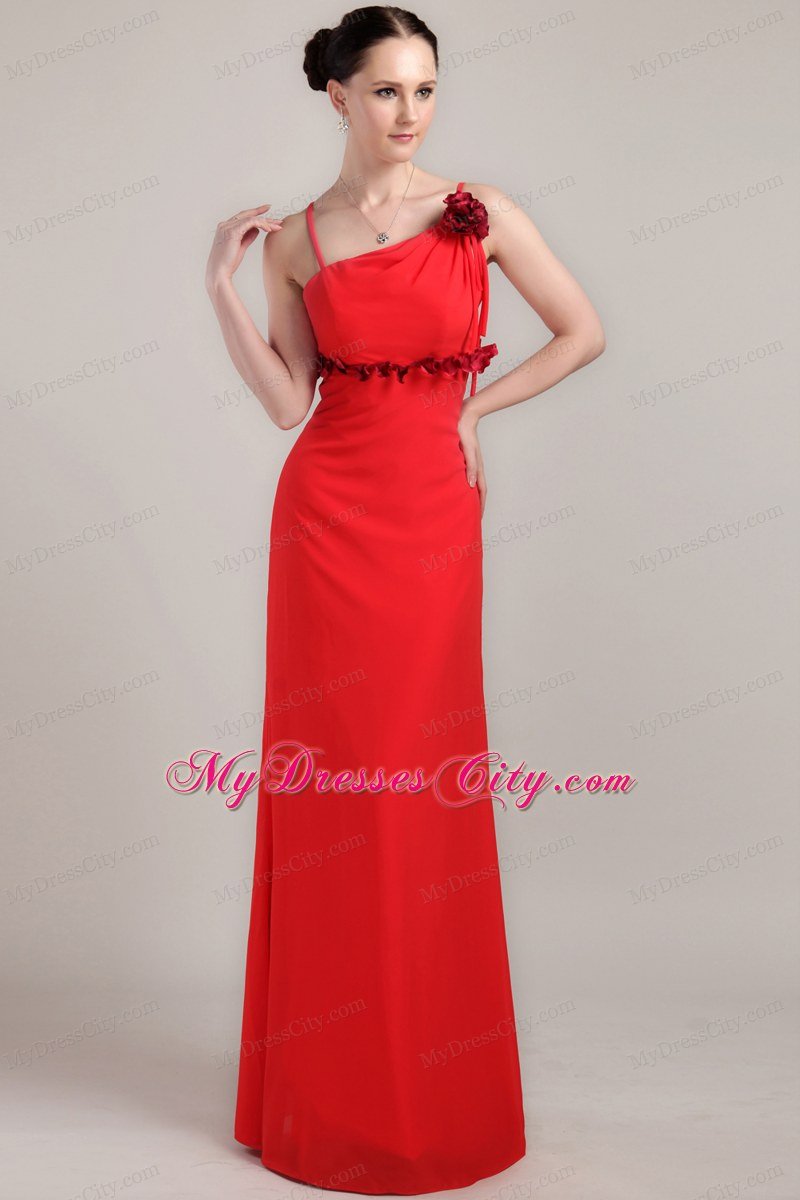 Hand Made Flower Red Column Straps Chiffon Homecoming Dress