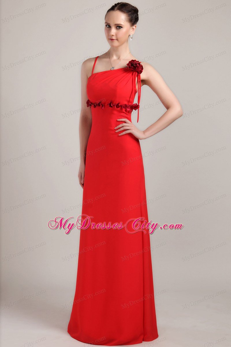 Hand Made Flower Red Column Straps Chiffon Homecoming Dress