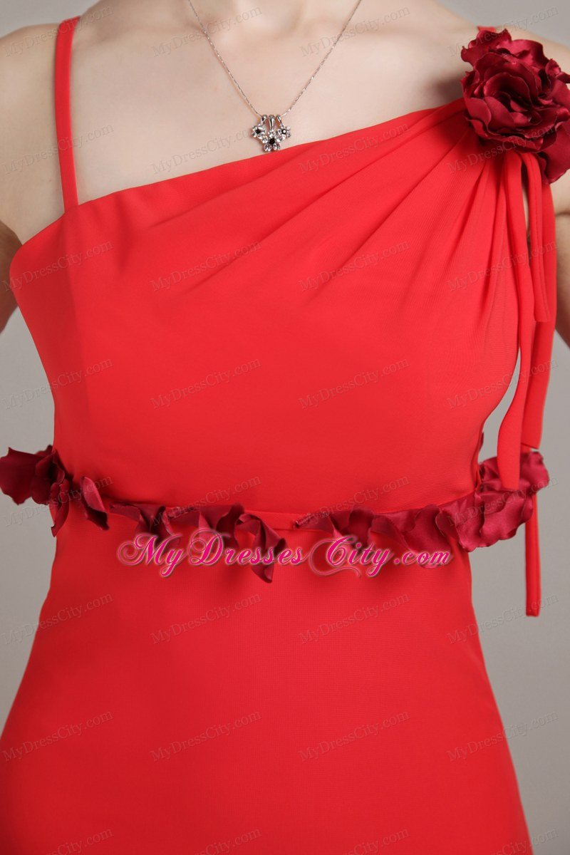Hand Made Flower Red Column Straps Chiffon Homecoming Dress