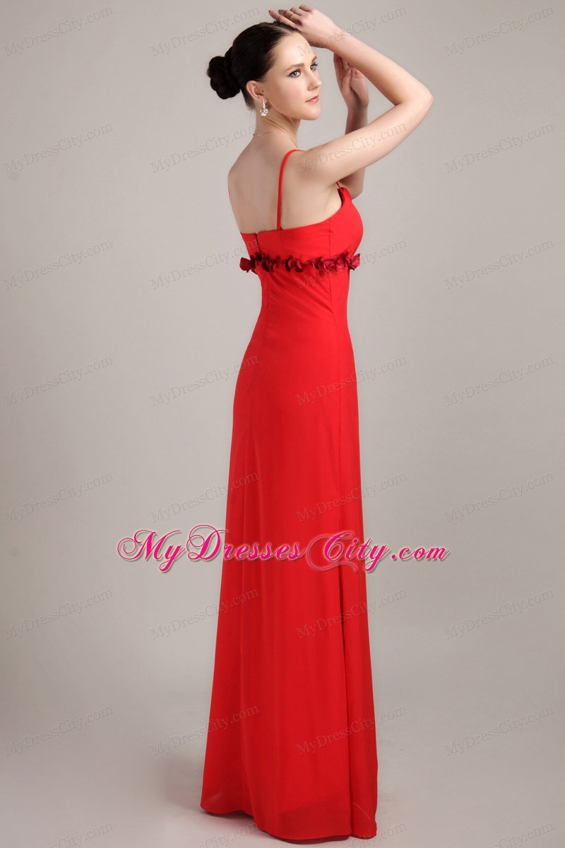 Hand Made Flower Red Column Straps Chiffon Homecoming Dress